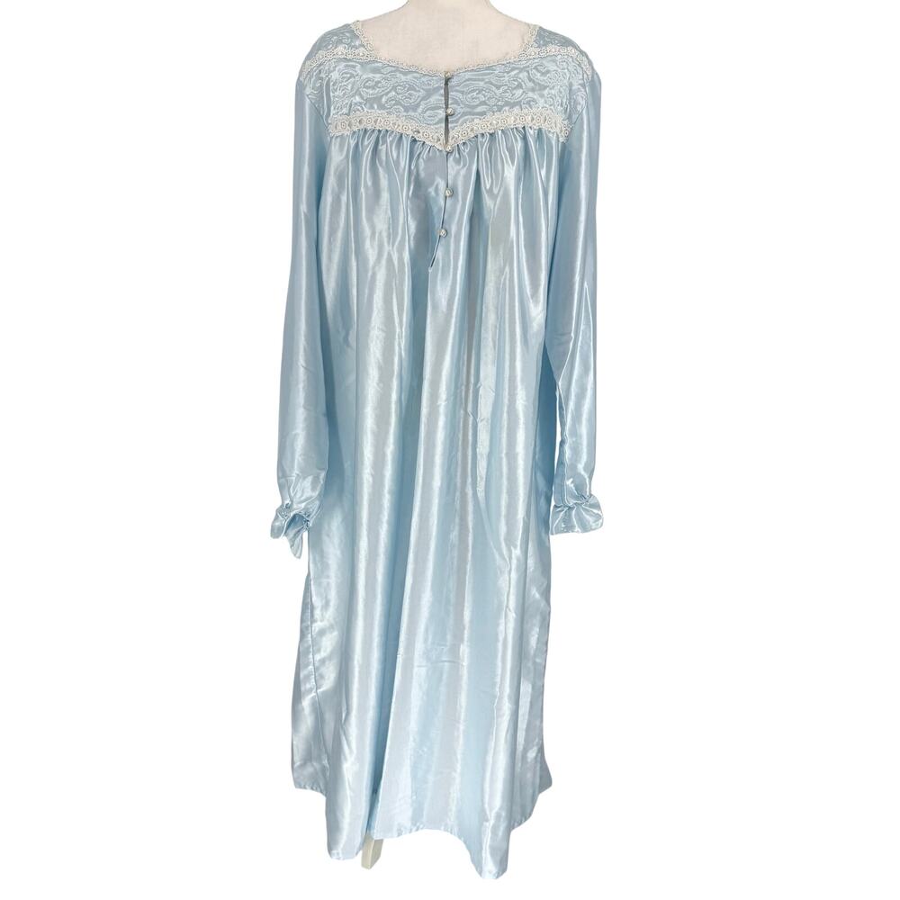 Vintage Character Nightgown Womens XL Blue Lace Ribbon Cottagecore Coquette Maxi